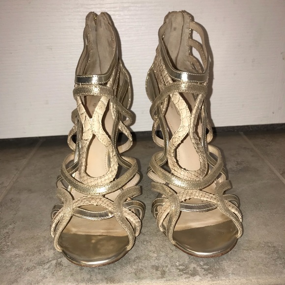 Coach snakeskin gold/beige strappy heels - Picture 2 of 6